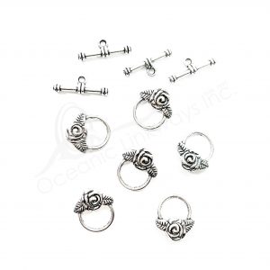 (CLOSE OUT) BEADS - METAL TOGGLE CLASP WITH ROSE (PK 50 PAIRS) 1.5 CM D X 2 MM T