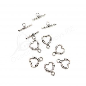 (CLOSE OUT) BEADS - METAL HEART TOGGLE CLASP (PK 50 PAIRS) 12 MM W X 2 MM T