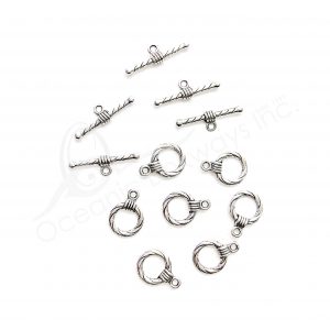 (CLOSE OUT) BEADS - METAL TWISTED TOGGLE CLASP (PK 50 PAIRS) 12 MM D X 2 MM T