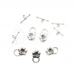 (CLOSE OUT) BEADS - METAL TOGGLE CLASP WITH HIBISCUS (PK 50 PAIRS) 22 MM L X 1 MM T