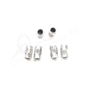 (CLOSE OUT) BEADS - METAL TUBE WITH FLOWERS (PK 30) 1 CM L X 6 MM DIA