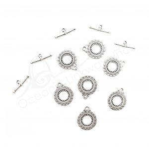 (CLOSE OUT) BEADS - METAL TOGGLE CLASP WITH SUN (PK 50 PAIRS) 16 MM D X 1 MM T