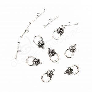 (CLOSE OUT) BEADS - METAL TOGGLE CLASP WITH ROSE (PK 100 PAIRS)
