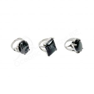 (CLOSE OUT) RING - BLACK STONE MIX SHAPES (SIZES: 17-18-19-20)