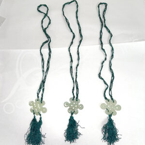 (CLOSE OUT) NECKLACE - DARK GREEN CORD WITH CELTIC KNOT & TASSEL 11.5"L