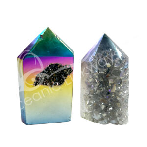 Plated Rainbow Amethyst Obelisk with Druse