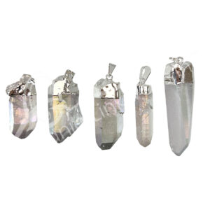Rough AB Plated Quartz Point Pendant with Cap 1.5-2"