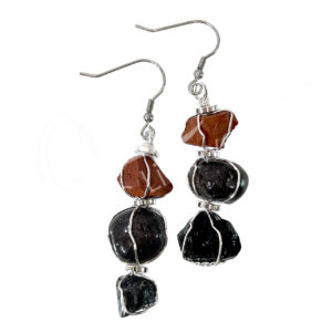 EARRINGS - TRI-STONE CHAKRA, ROOT 1.75-2"