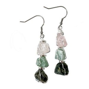 EARRINGS - TRI-STONE CHAKRA HEART 1.75-2"