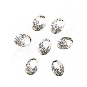 (CLOSE OUT) BEADS - METAL OVAL WITH FLOWERS (PK 50) 3 CM L X 1 MM T