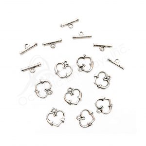 (CLOSE OUT) BEADS - METAL HEART TOGGLE CLASP (PK 100 PAIRS) 1.5 CM W X 1 MM T