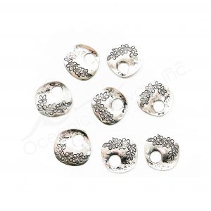 (CLOSE OUT) BEADS - METAL ROUND WITH FLOWERS (PK 50) 26 MM W X 1 MM T