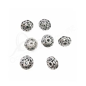 (CLOSE OUT) BEADS - METAL FLATTEN BALL WITH HEARTS (PK 20) 1.5 CM D X 1 CM L