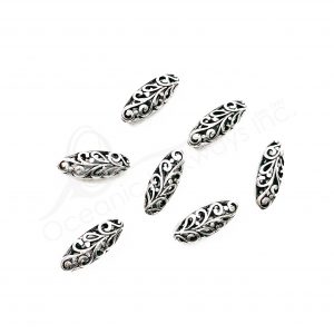 (CLOSE OUT) BEADS - METAL OVAL WITH PLANT OPENINGS (PK 20) 24 MM L X 7 MM T