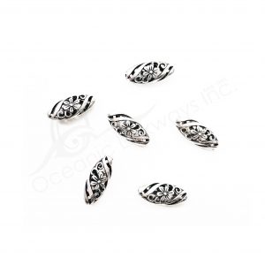 (CLOSE OUT) BEADS - METAL OVAL WITH FLOWER (PK 20) 23 MM L X 7 MM T