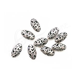 (CLOSE OUT) BEADS - METAL OVAL WITH SPIRALS (PK 20) 18 MM L X 6 MM T