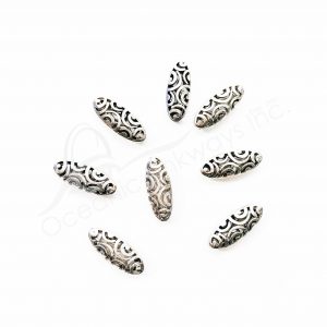 (CLOSE OUT) BEADS - METAL LONG OVAL WITH SPIRALS (PK 20) 24 MM L X 6 MM T