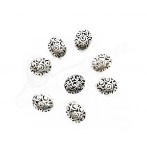 (CLOSE OUT) BEADS - METAL OVAL WITH SPIRALS (PK 20) 1.5 CM L X 9 MM T
