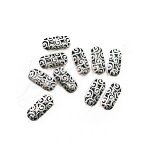 (CLOSE OUT) BEADS - METAL OVAL WITH SPIRALS (PK 10) 22 MM L X 6 MM T