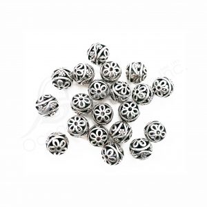 (CLOSE OUT) BEADS - METAL BALL WITH FLOWER (PK 20) 13 MM DIA