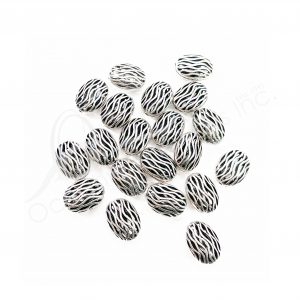(CLOSE OUT) BEADS - METAL OVAL WITH STRIPES (PK 20) 17 MM L X 8 MM T