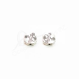(CLOSE OUT) BEADS - METAL FLAT OCTAGON WITH FLOWERS (PK 50) 11 MM W X 3 MM T