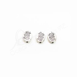 (CLOSE OUT) BEADS - METAL FLAT OVAL WITH PLANT DESIGN (PK 50) 13 MM L X 3 MM T
