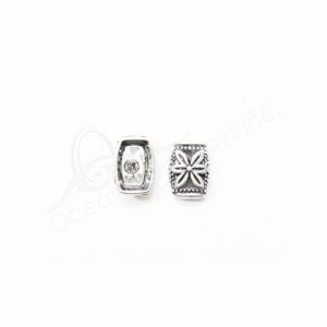 (CLOSE OUT) BEADS - METAL RECTANGLE WITH FLOWER (PK 100) 13 MM L X 3 MM T