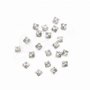 (CLOSE OUT) BEADS - METAL FLAT SQUARE WITH FLOWERS (PK 100) 6 MM W X 3 MM T