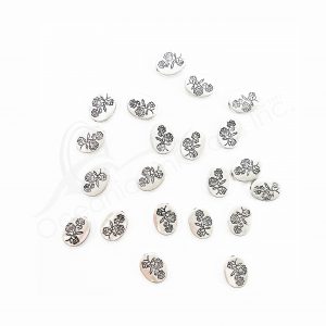(CLOSE OUT) BEADS - METAL OVAL FLAT WITH FLOWERS (PK 50) 13 MM L X 2 MM T