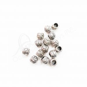 (CLOSE OUT) BEADS - METAL BALL WITH LEAVES EMBOSSED (PK 50) 8 MM L X 8 MM D