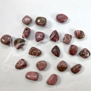 (CLOSE OUT) BEADS - RHODONITE TUMBLED STONES WITH HOLE 20-25 MM L