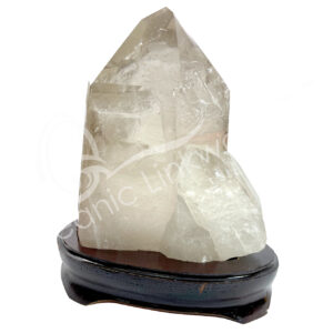 POINT - CITRINE, SMOKY LEMURIAN ON WOOD BASE 3-7"