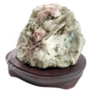 SPECIMEN - TOURMALINE, GREEN & PINK B IN MATRIX ON WOOD BASE 7-10"