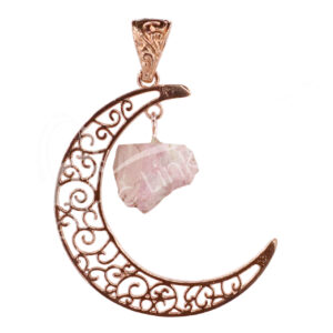 PENDANT - MOON WITH HANGING RHODONITE 2"