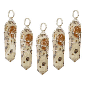 (CLOSE OUT) PENDANT - WIRE WRAP JASPER, LEOPARDITE (PK 5) 1.5"
