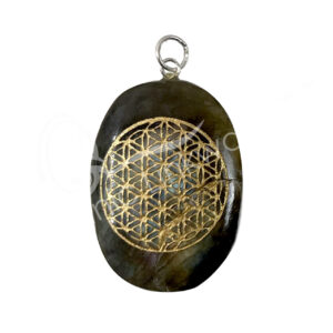 Labradorite Worry Stone Pendant with Flower of Life