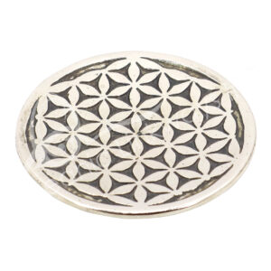 INCENSE HOLDER - WHITE METAL FLOWER OF LIFE 4"DIA