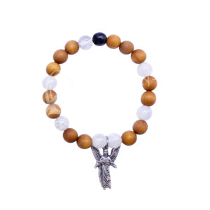 (CLOSE OUT) BRACELET - WOOD ARCHANGEL GABRIEL GUIDANCE RAINBOW MOONSTONE (8-8.5 MM) 7.15-7.25"