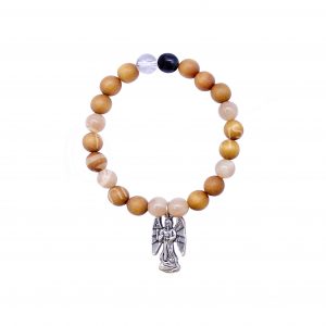 (CLOSE OUT) BRACELET - WOOD ARCHANGEL HANIEL INTUITION PEACH MOONSTONE (8-8.5 MM) 7.15-7.25"