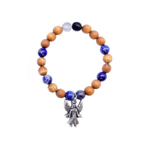 (CLOSE OUT) BRACELET - WOOD ARCHANGEL MELCHIZEDEK VIRTUE LAPIS LAZULI (8-8.5 MM) 7.15-7.25"