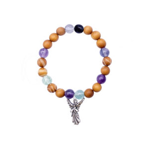 (CLOSE OUT) BRACELET - WOOD ARCHANGEL METATRON WISDOM FLUORITE (8-8.5 MM) 7.15-7.25"
