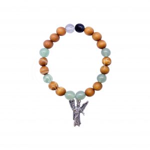 (CLOSE OUT) BRACELET - WOOD ARCHANGEL RAPHAEL HEALING GREEN AVENTURINE (8-8.5 MM) 7.15-7.25"