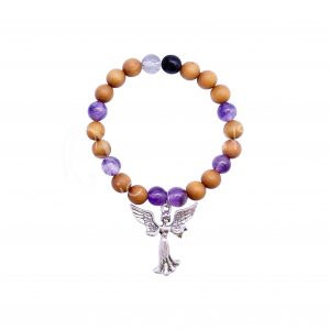 (CLOSE OUT) BRACELET - WOOD ARCHANGEL TZADKIEL FREEDOM AMETHYST (8-8.5 MM) 7.15-7.25"