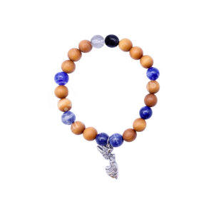 (CLOSE OUT) BRACELET - WOOD ARCHANGEL TSAPHKIEL COMPASSION SODALITE (8-8.5 MM) 7.15-7.25"