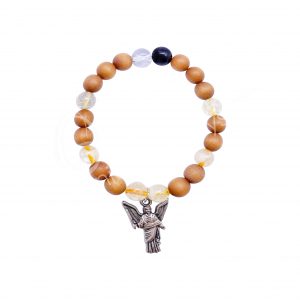 (CLOSE OUT) BRACELET - WOOD ARCHANGEL URIEL PEACE CITRINE  (8-8.5 MM) 7.15-7.25"