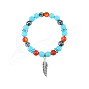 BRACELET - TURQUOISE, CARNELIAN, HEMATITE FEATHER (8-8.5 MM) 7.15-7.25"