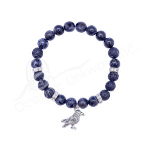 Indigo Gabbo & Lava Beads Bracelet with a Raven Charm