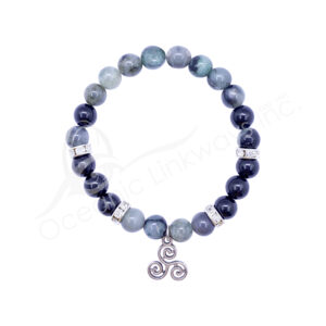Emerald and Black Tourmaline Bracelet with a Triple Spiral Charm.