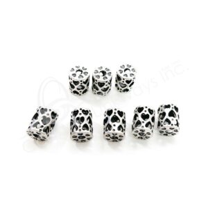(CLOSE OUT) BEADS - METAL TUBE WITH HEARTS OPENINGS (PK 20) 12 MM L X 0.5''DIA